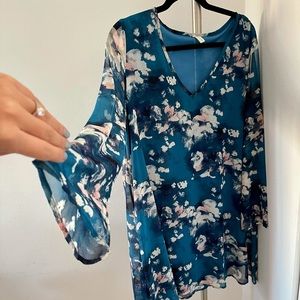 Blue Floral Chiffon Dress